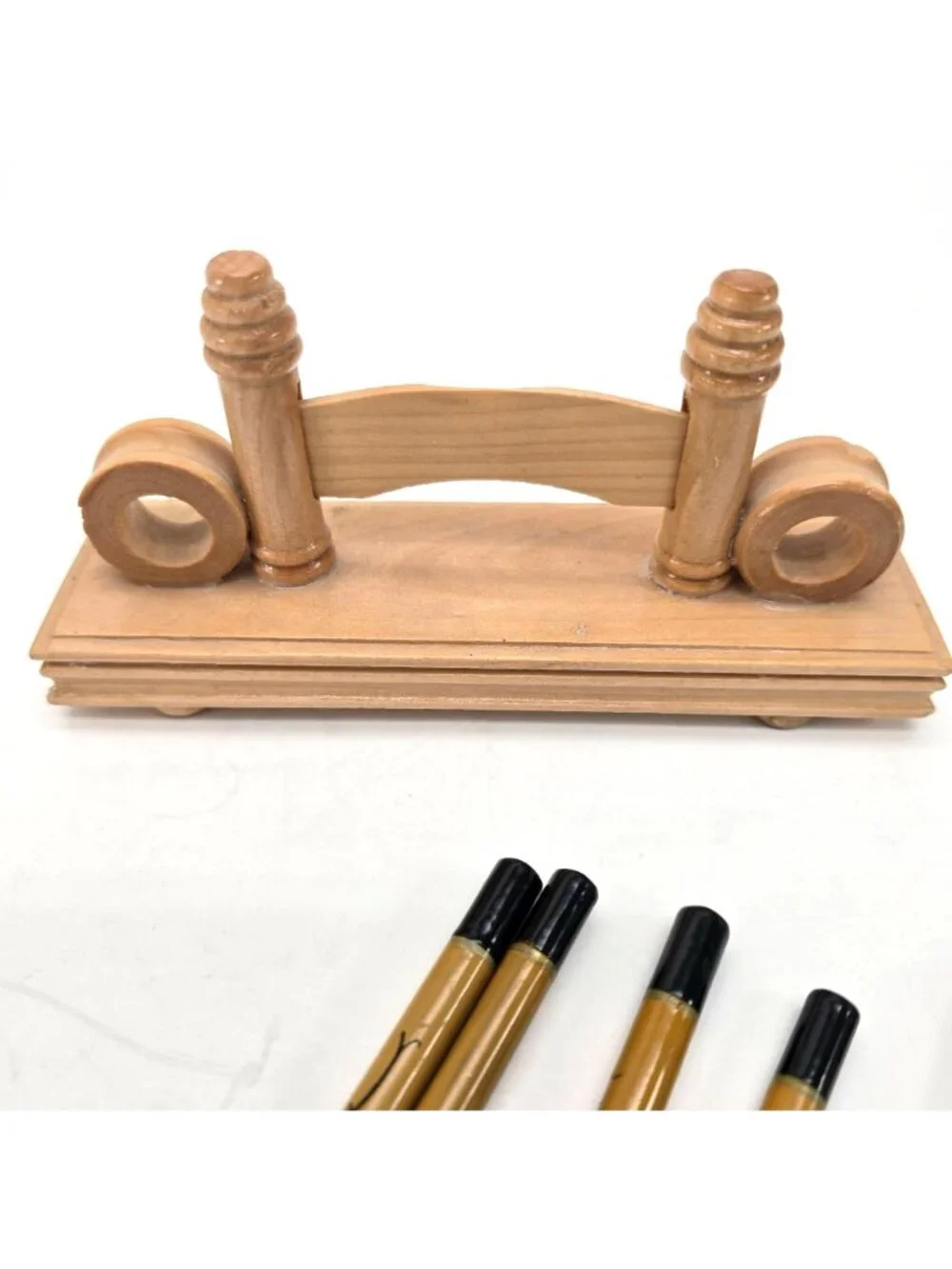 Vintage Bamboo Chopsticks With Wooden Rest Holder Set Of 5 je180